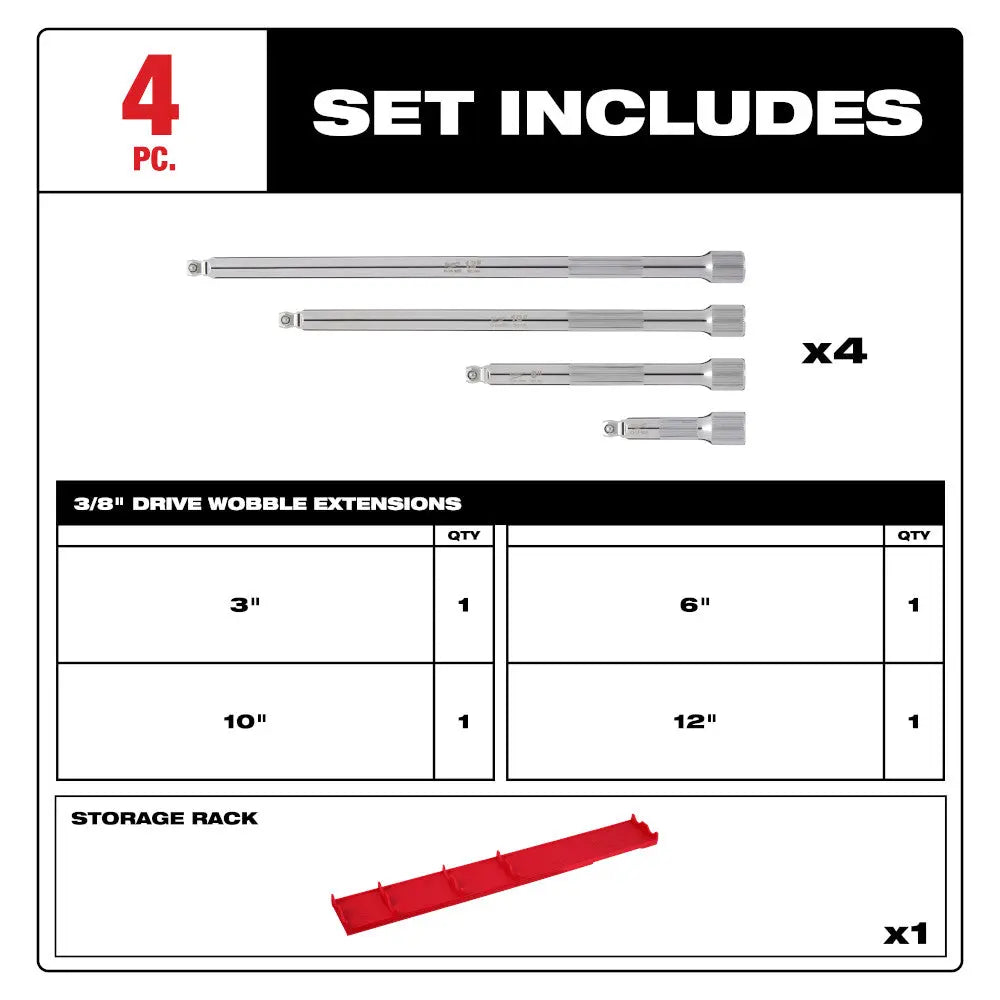 Milwaukee 48-22-9351 - 4pc 3/8” Drive Wobble Extension Set - Wise Line Tools