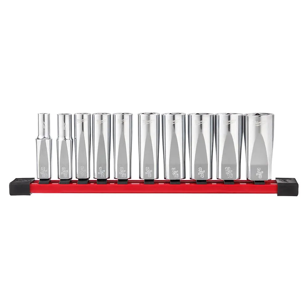 Milwaukee 48-22-9405 - 10pc 3/8 in. SAE Deep Well Sockets with FOUR FLAT™ Sides - Wise Line Tools