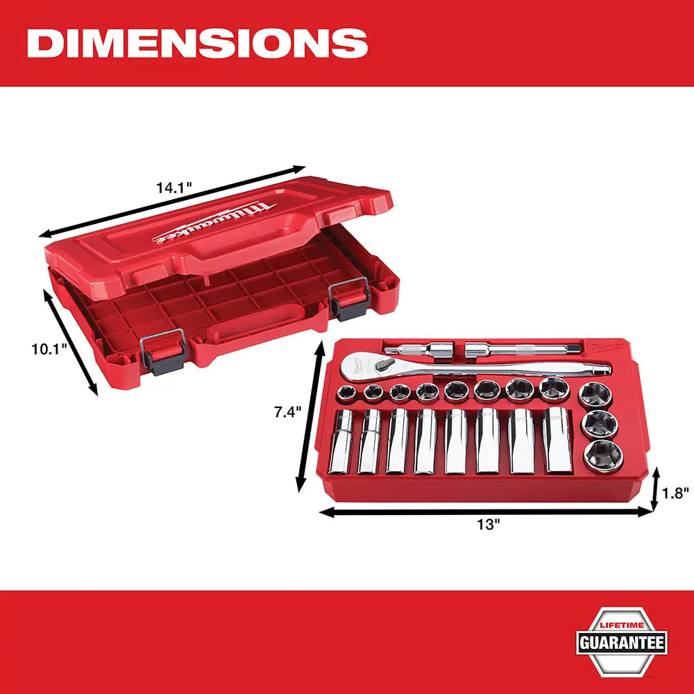 Milwaukee 48-22-9410 - 22 pc. 1/2 in. Socket Wrench Set (SAE) - Wise Line Tools