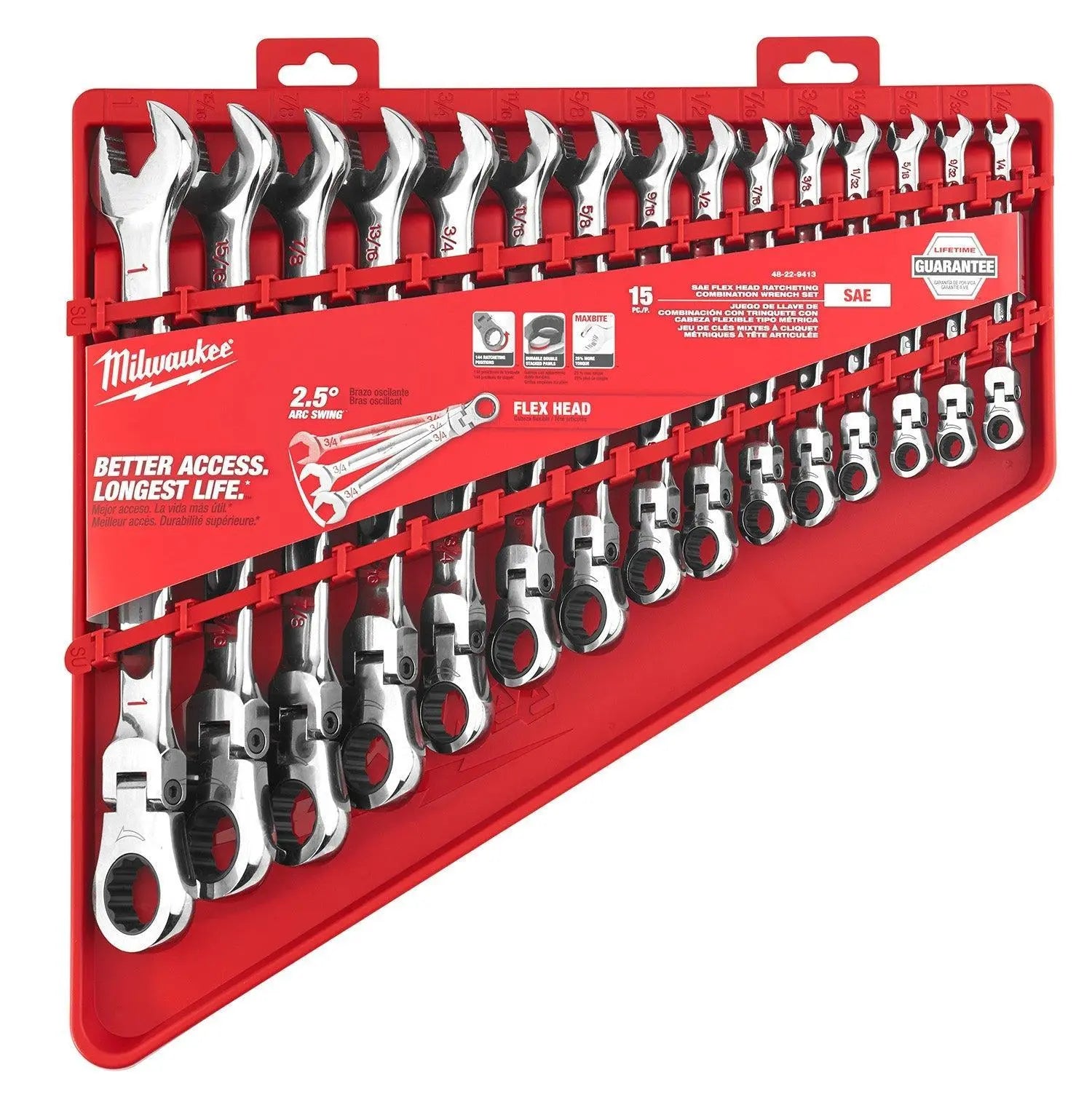 Milwaukee 48-22-9413 - 15pc SAE Flex Head Ratcheting Combination Wrench Set - Wise Line Tools