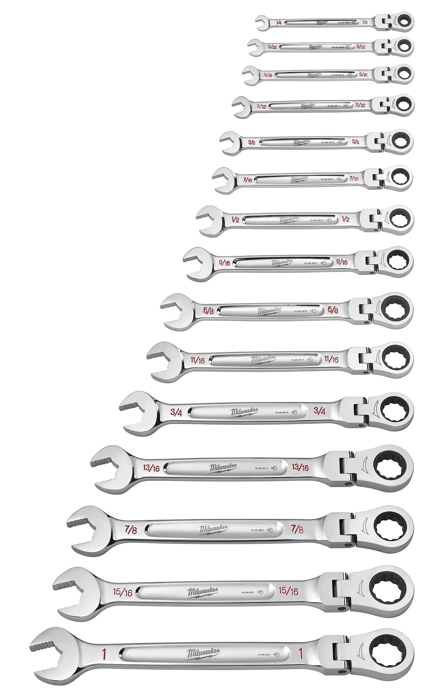 Milwaukee 48-22-9413 - 15pc SAE Flex Head Ratcheting Combination Wrench Set - Wise Line Tools