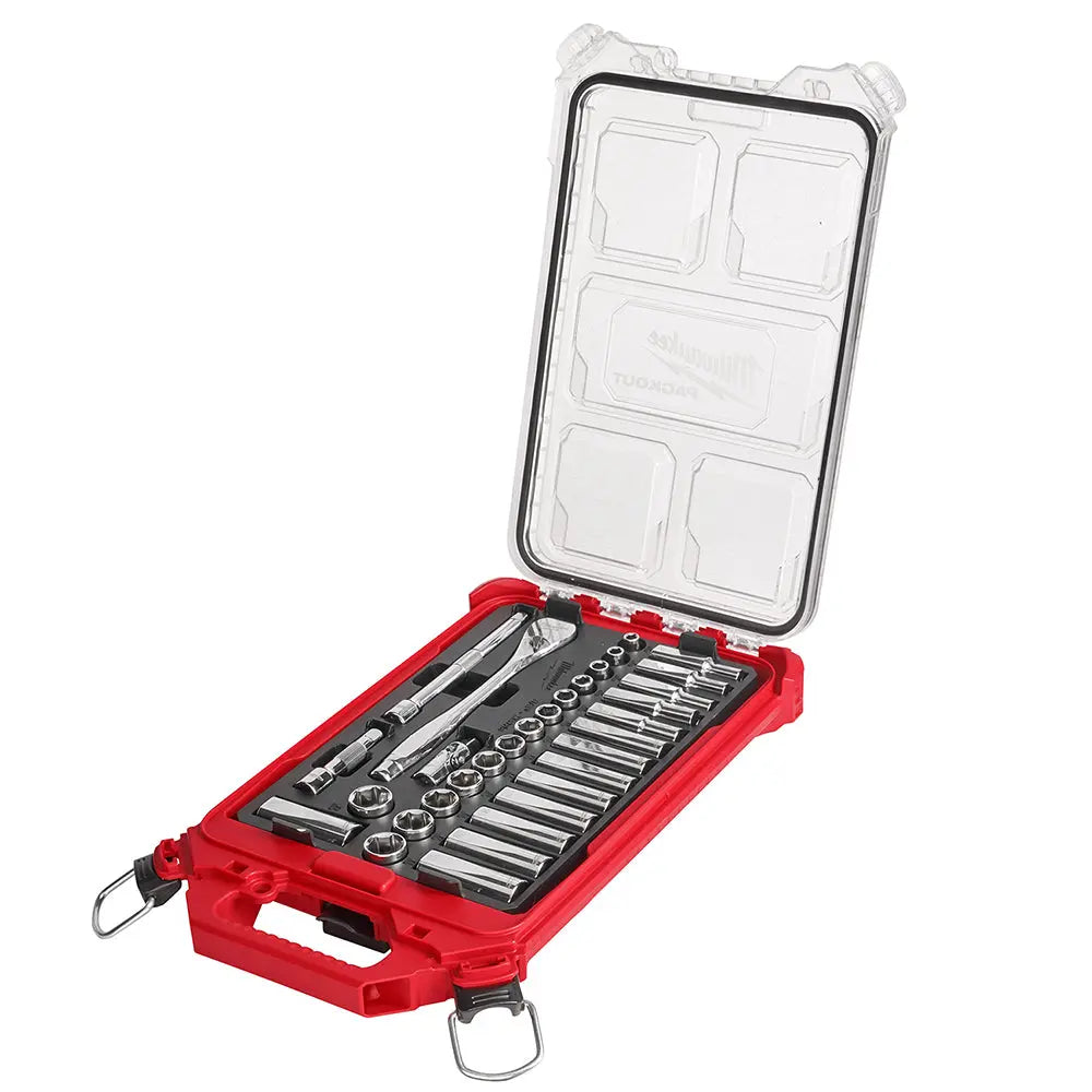 Milwaukee 48-22-9482 - 3/8 in. 32 Pc. Ratchet and Socket Set in PACKOUT™ - Metric - Wise Line Tools
