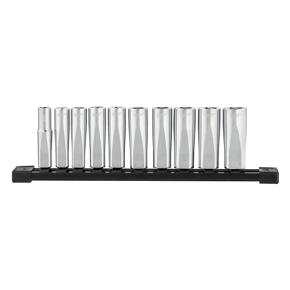 Milwaukee 48-22-9505 - 10pc 3/8 in. Metric Deep Well Sockets with FOUR FLAT™ Sides - Wise Line Tools