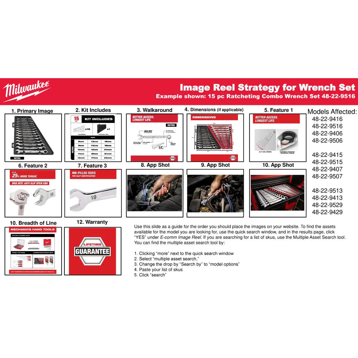 Milwaukee 48-22-9506 - 7pc Ratcheting Combination Wrench Set - Metric - Wise Line Tools