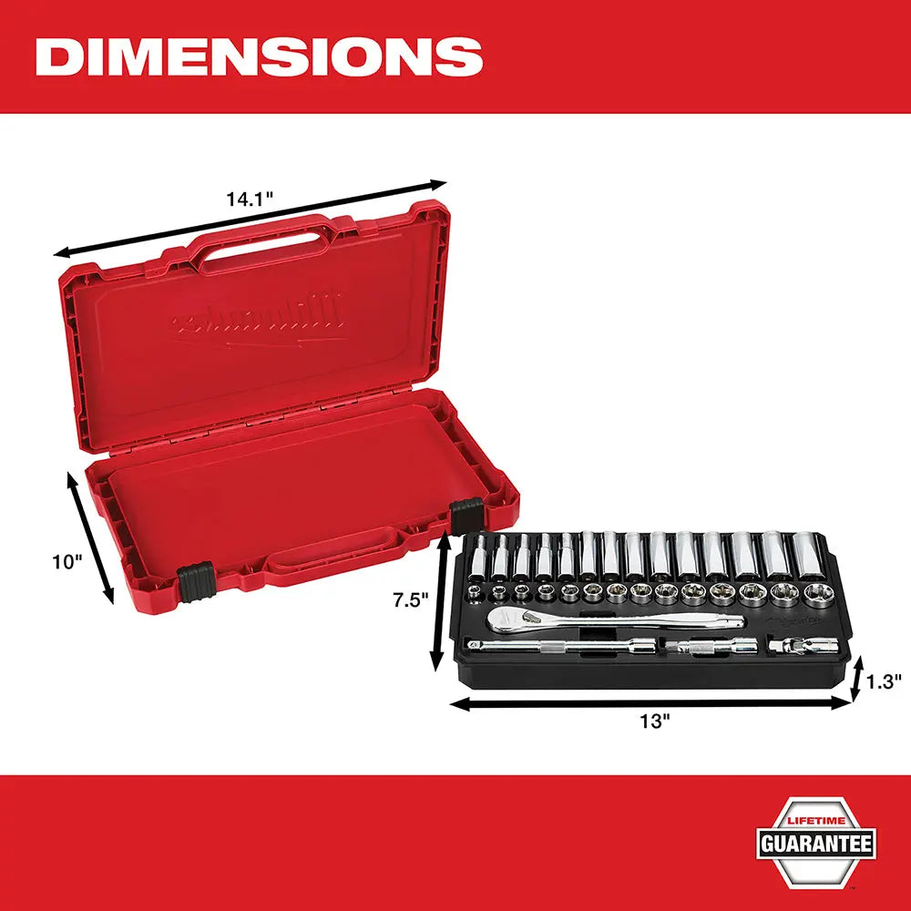 Milwaukee 48-22-9508 - 3/8 in. Drive 32 pc. Ratchet & Socket Set - Metric - Wise Line Tools