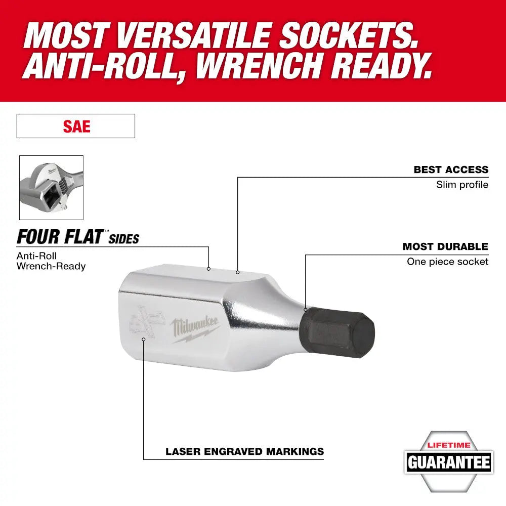 Milwaukee 48-22-9542 - 8pc 3/8" Drive Hex Bit Socket Set - SAE - Wise Line Tools