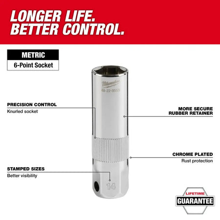 Milwaukee 48-22-9555 - 3/8" Drive 14MM Spark Plug Socket - Wise Line Tools