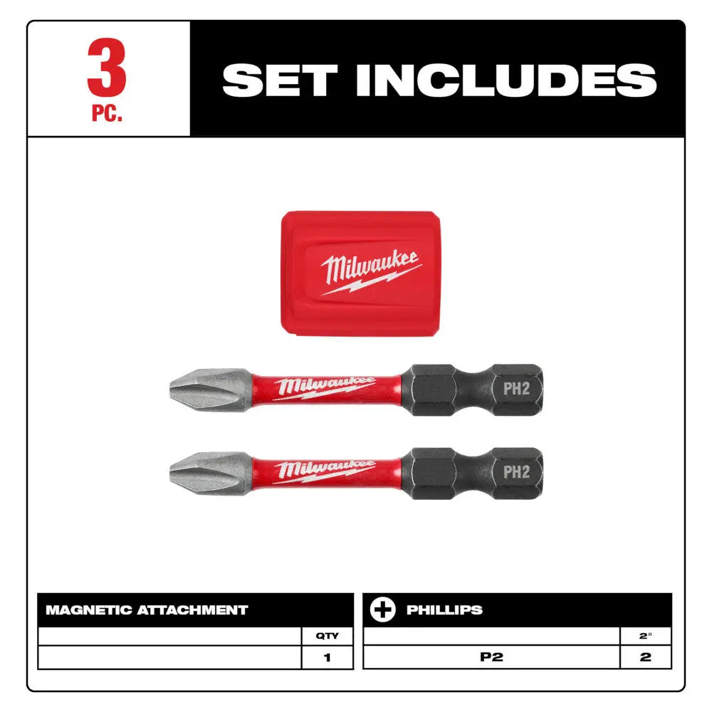 Milwaukee 48-32-4550 - SHOCKWAVE Impact Duty™ Magnetic Attachment and PH2 Bit Set - 3PC - Wise Line Tools