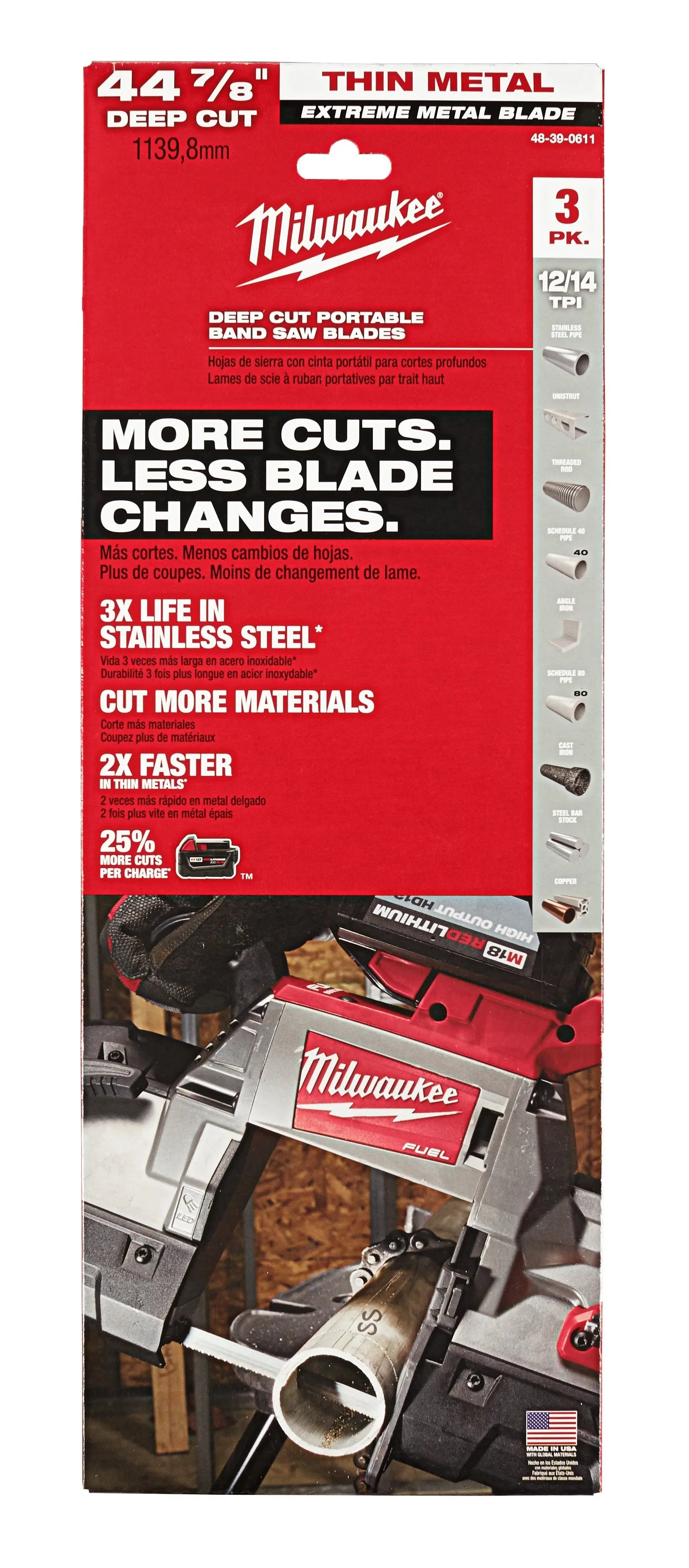 Milwaukee 48-39-0611 - Extreme Thin Metal Band Saw Blades 3PK Deep Cut - Wise Line Tools