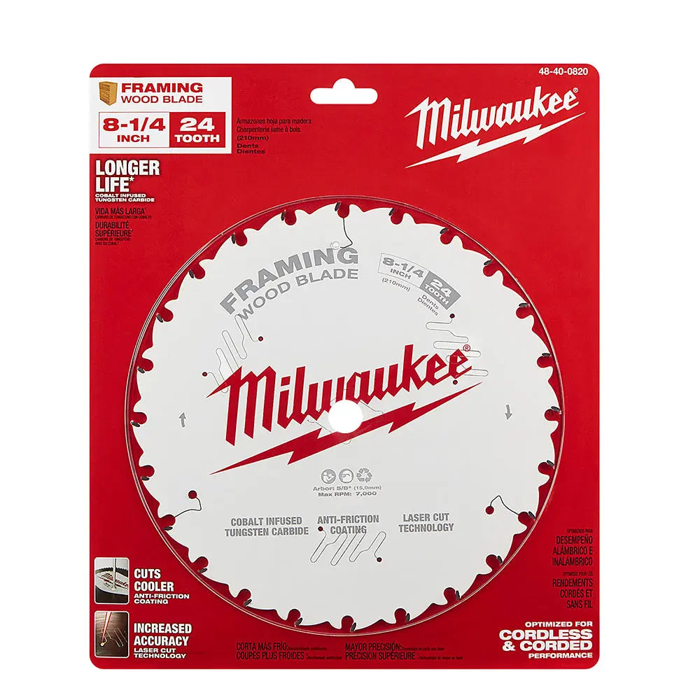 Milwaukee 48-40-0820 - 8-1/4 in. 24T Framing Circular Saw Blade - Wise Line Tools