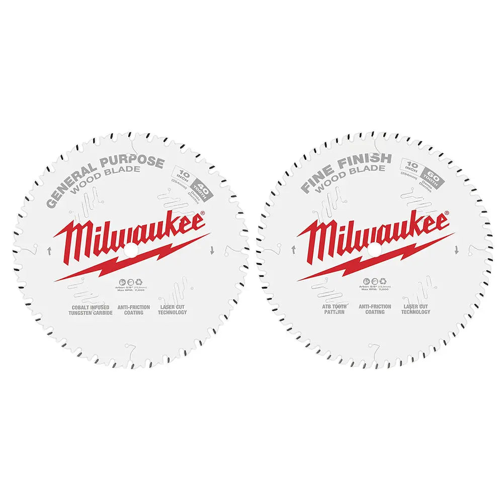 Milwaukee 48-40-1036 - 10 in. 40T + 60T Two Pack Circular Saw Blades - Wise Line Tools