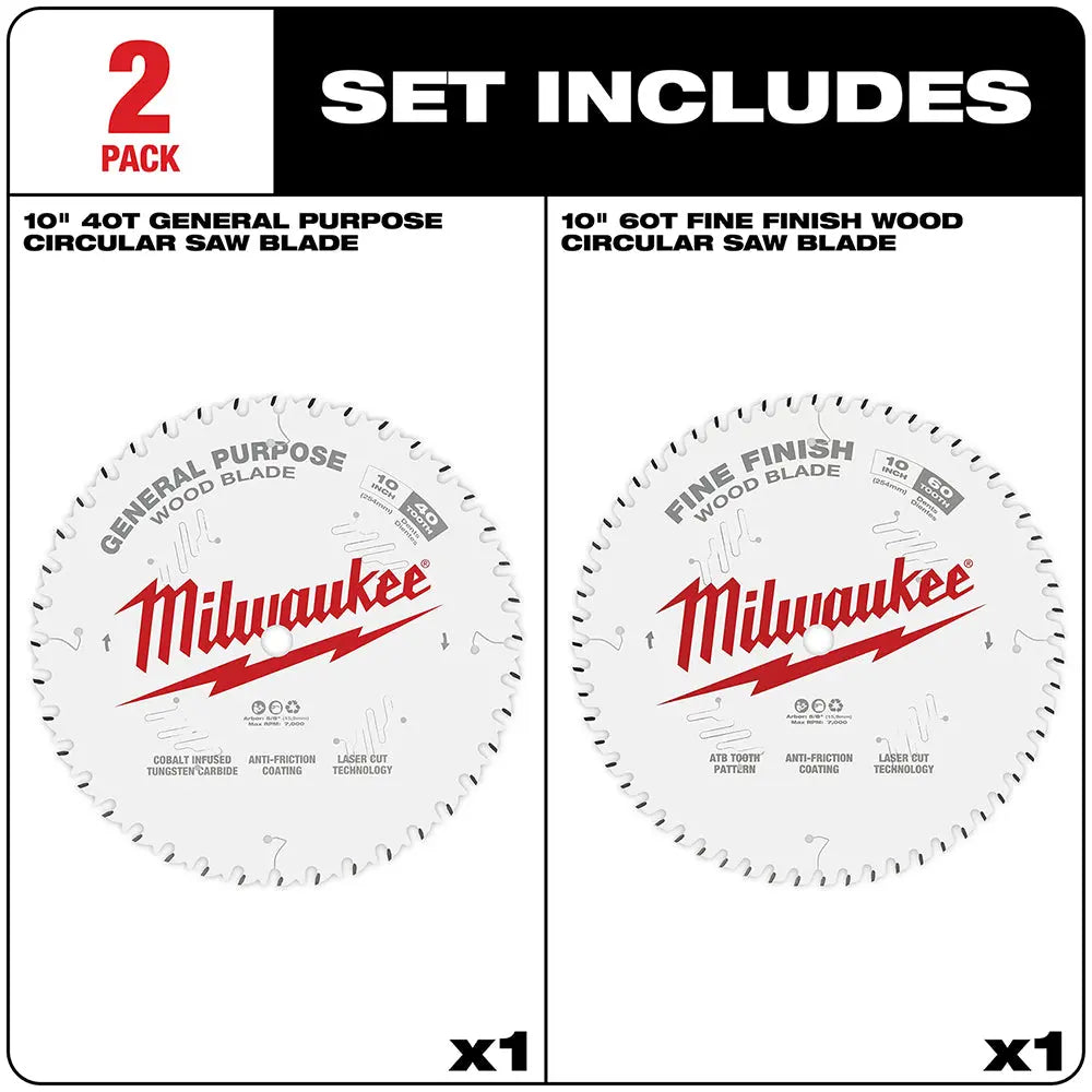 Milwaukee 48-40-1036 - 10 in. 40T + 60T Two Pack Circular Saw Blades - Wise Line Tools