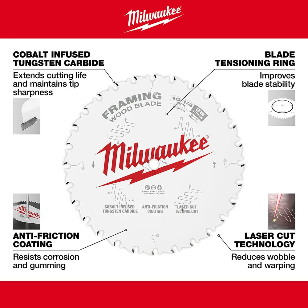 Milwaukee 48-40-1038 - 10-1/4 in. 28T Framing Circular Saw Blade - Wise Line Tools
