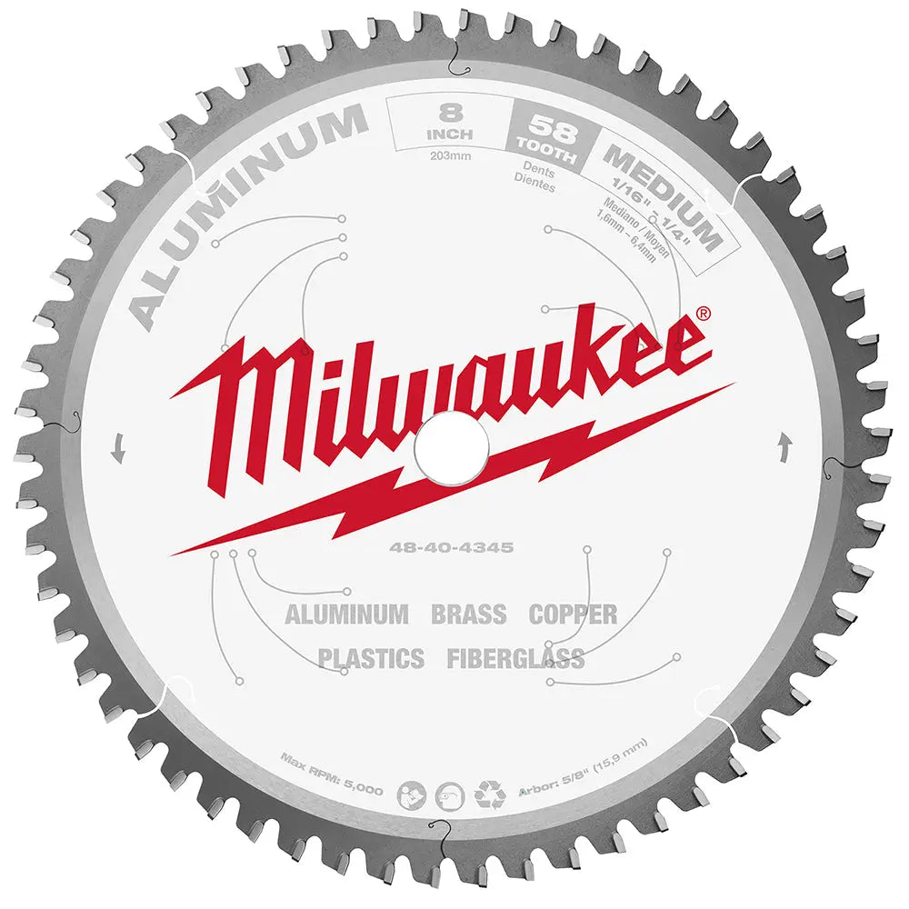 Milwaukee 48-40-4345 - 8 in. Aluminum Cutting Circular Saw Blade - Wise Line Tools
