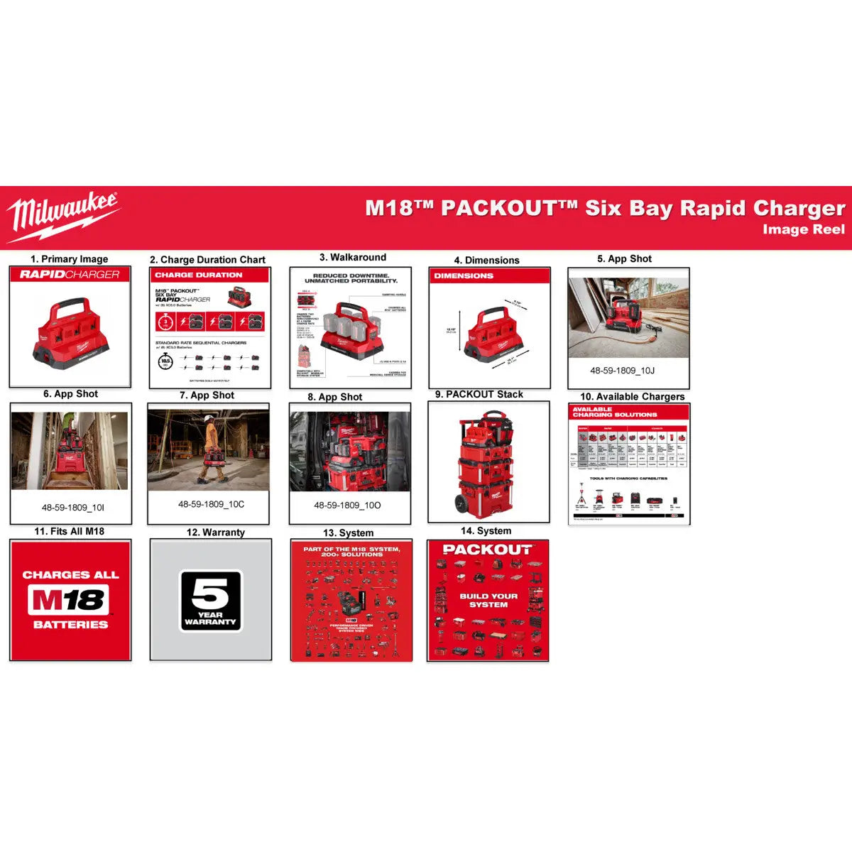 Milwaukee 48-59-1809 - M18™ PACKOUT™ Six Bay Rapid Charger - Wise Line Tools