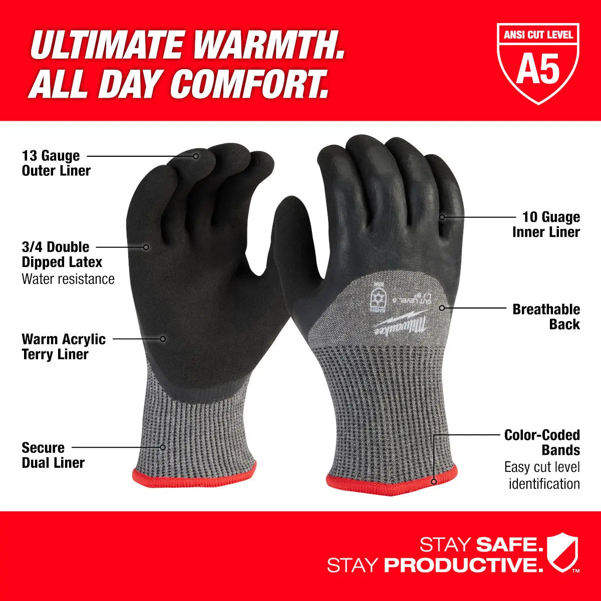 Milwaukee 48-73-7953 - Cut Level 5 Winter Dipped Gloves - XL - Wise Line Tools