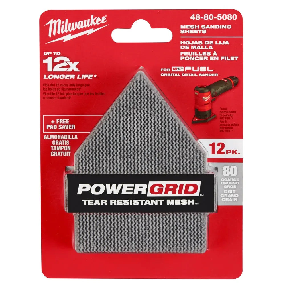 Milwaukee 48-80-5080 - 80 Grit Mesh Sanding Sheets for M12 FUEL™ Orbital Detail Sander 12-Pack - Wise Line Tools