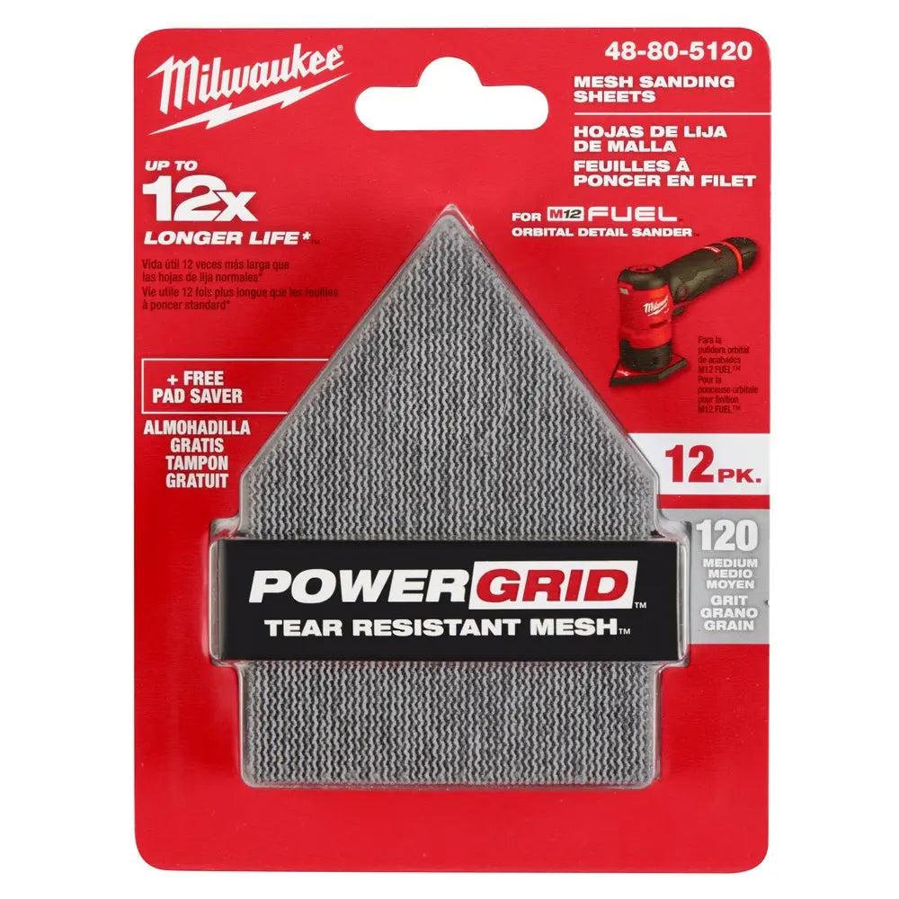 Milwaukee 48-80-5120 - 120 Grit Mesh Sanding Sheets for M12 FUEL™ Orbital Detail Sander 12-Pack - Wise Line Tools