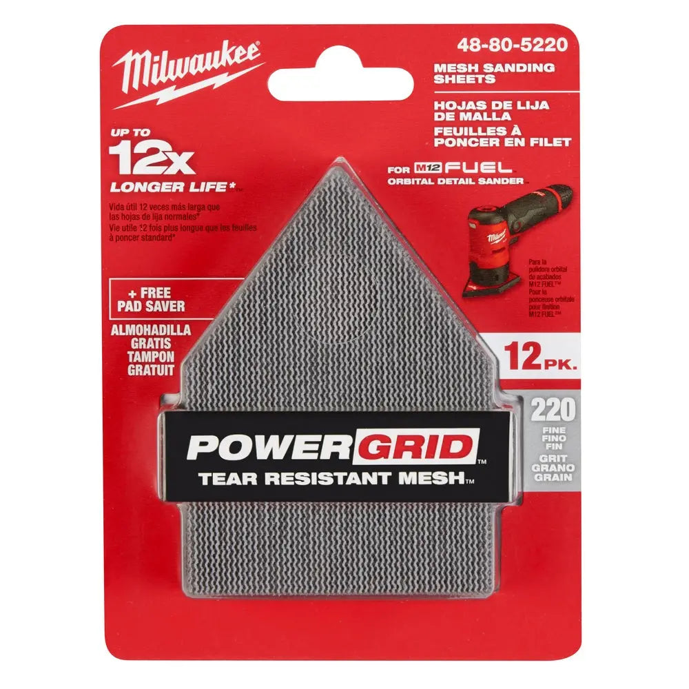 Milwaukee 48-80-5220 - 220 Grit Mesh Sanding Sheets for M12 FUEL™ Orbital Detail Sander 12-Pack - Wise Line Tools