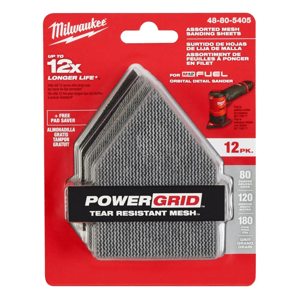 Milwaukee 48-80-5405 - Assorted 80, 120 & 180 Grit Mesh Sanding Sheets for M12 FUEL™ Orbital Detail Sander 12-Pack - Wise Line Tools