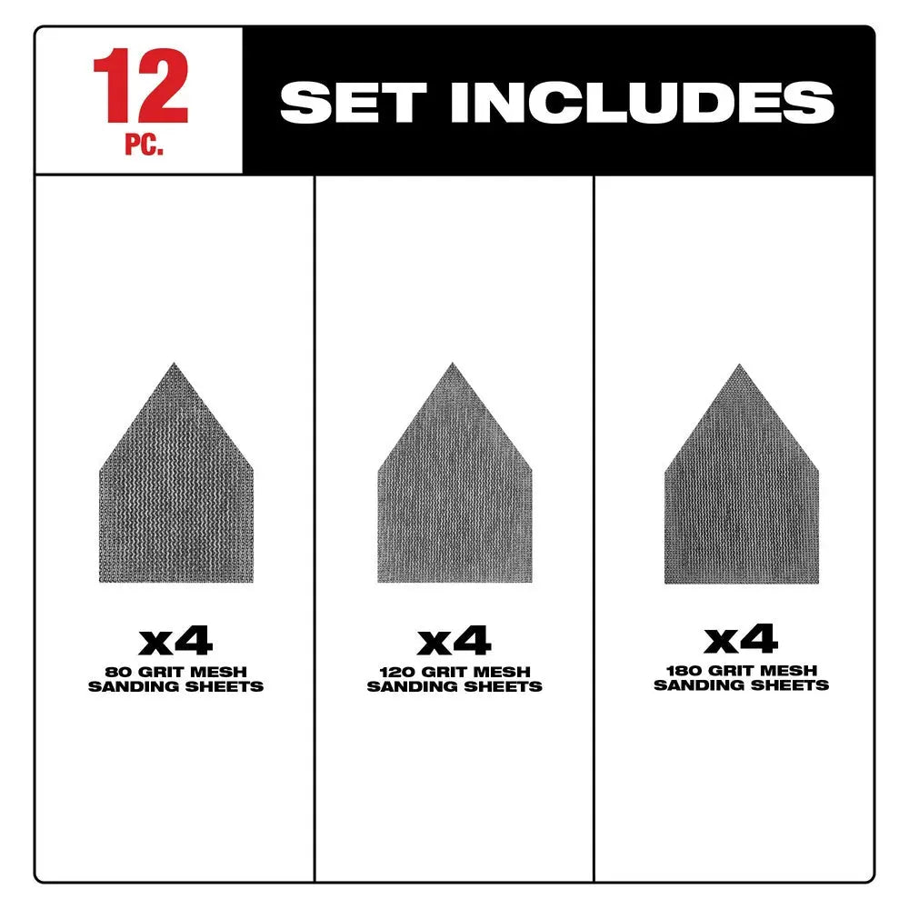 Milwaukee 48-80-5405 - Assorted 80, 120 & 180 Grit Mesh Sanding Sheets for M12 FUEL™ Orbital Detail Sander 12-Pack - Wise Line Tools