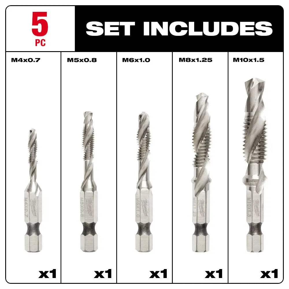 Milwaukee 48-89-4875 - SHOCKWAVE™ 5 Pc. Metric Impact Drill Tap Set - Wise Line Tools