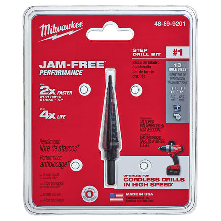 Milwaukee 48-89-9201 - #1 Step Drill Bit, 1/8 in. - 1/2 in. x 1/32 in. - Wise Line Tools