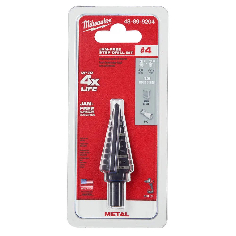 Milwaukee 48-89-9204 - #4 Step Drill Bit, 3/16 in. - 7/8 in. x 1/16 in. - Wise Line Tools