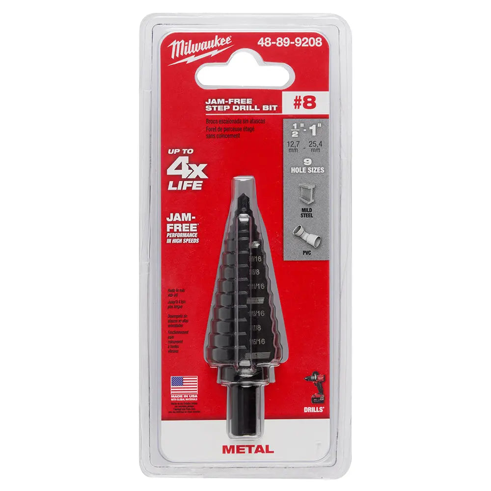Milwaukee 48-89-9208 - #8 Step Drill Bit, 1/2 in. - 1 in. x 1/16 in. - Wise Line Tools