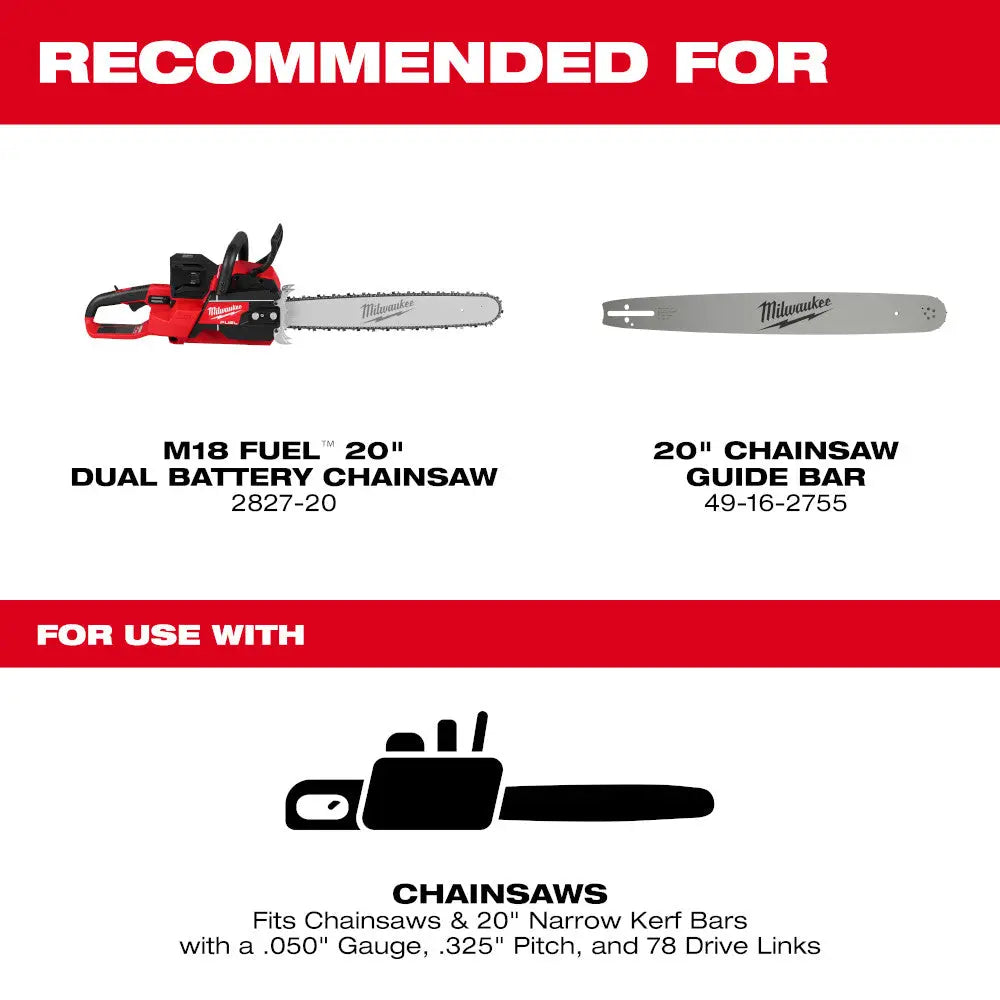 Milwaukee 49-16-2752 - 20" .325" Pitch, .050" Gauge Saw Chain - Wise Line Tools