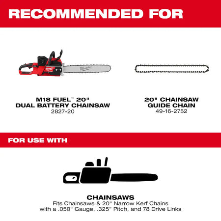 Milwaukee 49-16-2755 - 20" .325" Pitch, .050" Gauge Guide Bar - Wise Line Tools