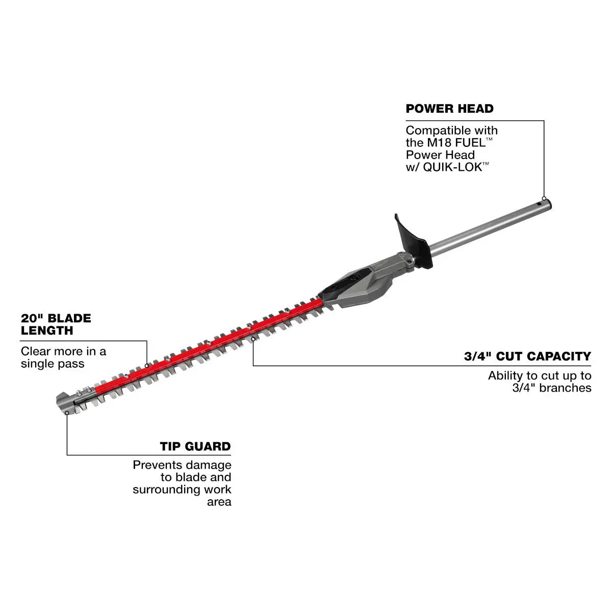 Milwaukee 49-16-2796 - M18 FUEL™ QUIK-LOK™ Hedge Trimmer Attachment - Wise Line Tools