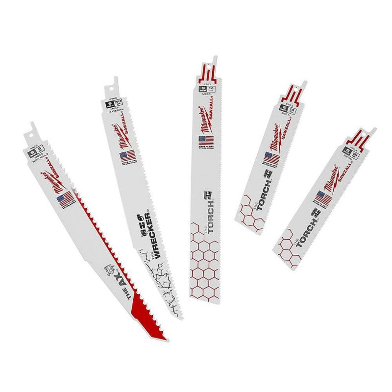 Milwaukee 49-22-3305 - SAWZALL Demolition Nail-Embedded Wood and Metal Cutting Bi-Metal Reciprocating Saw Blade Set (5-Piece) - Wise Line Tools