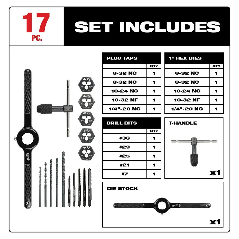 Milwaukee 49-22-5600 - 17PC SAE Tap and Die Set - Wise Line Tools