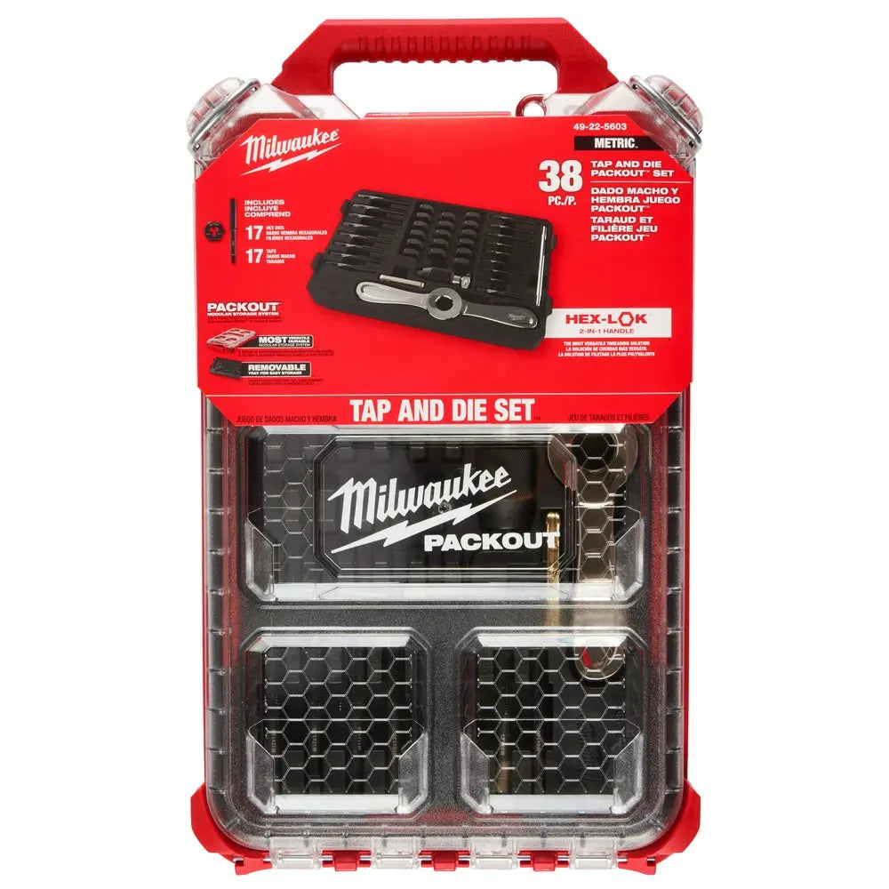 Milwaukee 49-22-5603 - 38PC Metric Tap & Die PACKOUT™ Set w/ Hex-LOK™ 2-in-1 Handle - Wise Line Tools