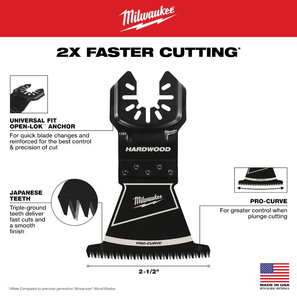 Milwaukee 49-25-1153 - OPEN-LOK™ 2-1/2" HCS Japanese Tooth PRO-CURVE™ Hardwood Multi-Tool Blades 3PK MILWAUKEE