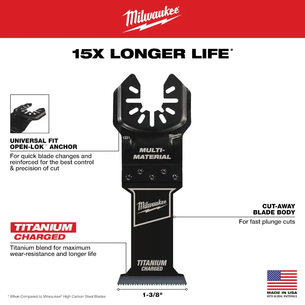 Milwaukee 49-25-1239 - OPEN-LOK™ 1-3/8" TITANIUM CHARGED™ Bi-Metal Multi-Material Multi-Tool Blades 10PK MILWAUKEE