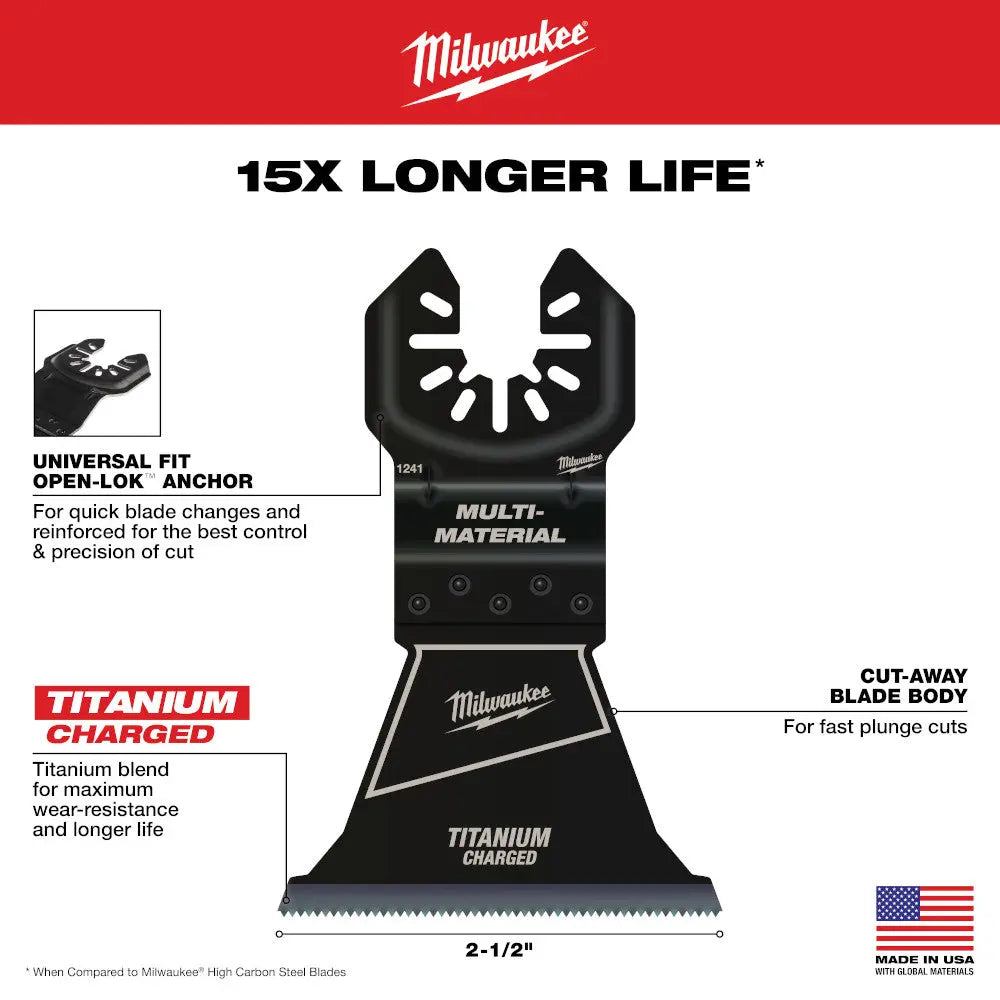 Milwaukee 49-25-1249 - OPEN-LOK™ 2-1/2" TITANIUM CHARGED™ Bi-Metal Multi-Material Multi-Tool Blades 10PK MILWAUKEE