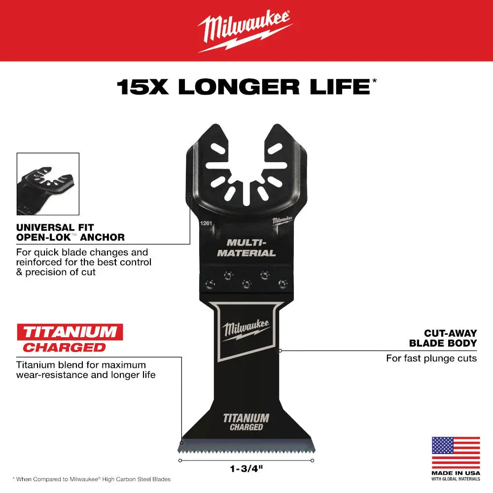 Milwaukee 49-25-1269 - OPEN-LOK™ 1-3/4" TITANIUM CHARGED™ Bi-Metal Multi-Material Multi-Tool Blades 10PK MILWAUKEE