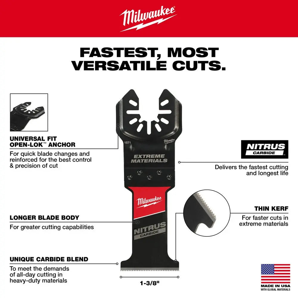 Milwaukee 49-25-1575 - NITRUS CARBIDE™ Extreme Materials Universal Fit OPEN-LOK™ Multi-Tool Blade 5PK - Wise Line Tools