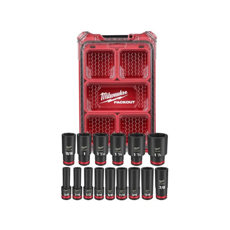 Milwaukee 49-66-6802 - SHOCKWAVE Impact Duty™ Socket 1/2” Dr 15PC SAE PACKOUT™ Set - Wise Line Tools