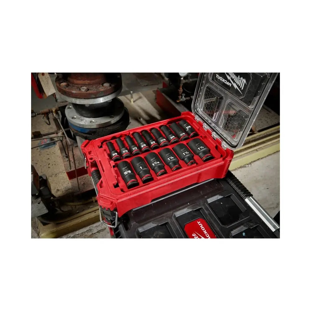 Milwaukee 49-66-6802 - SHOCKWAVE Impact Duty™ Socket 1/2” Dr 15PC SAE PACKOUT™ Set - Wise Line Tools