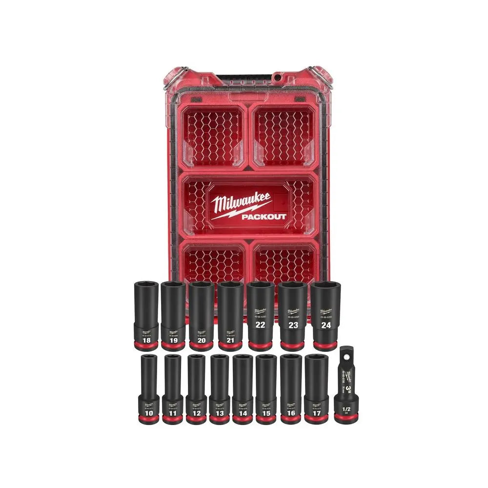 Milwaukee 49-66-6803 - SHOCKWAVE Impact Duty™ Socket 1/2” Dr 16PC MM PACKOUT™ Set - Wise Line Tools