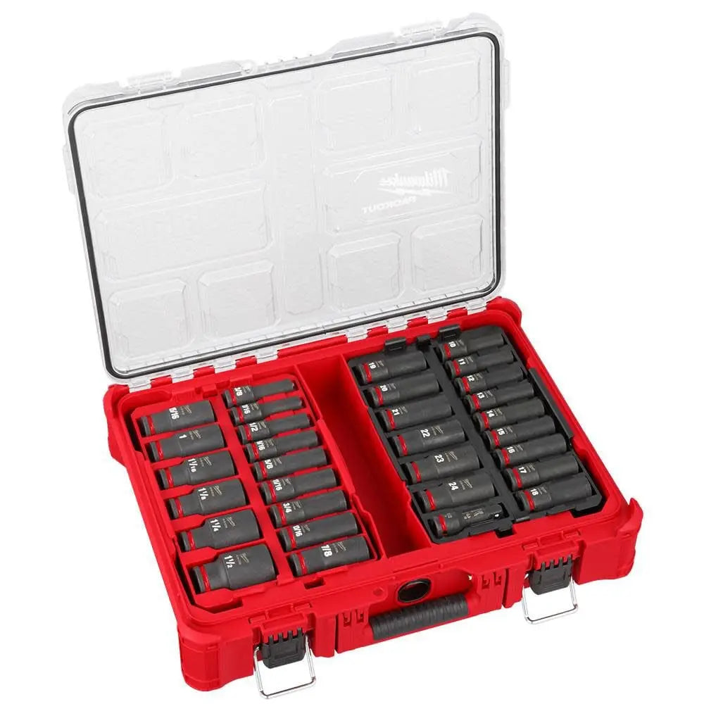 Milwaukee 49-66-6806 - SHOCKWAVE Impact Duty™ Socket 1/2” Dr 31PC SAE/MM PACKOUT™ Set - Wise Line Tools