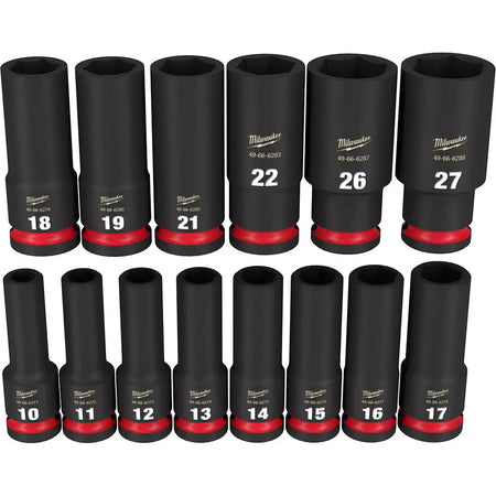 Milwaukee 49-66-7014 - 14PC SHOCKWAVE Impact Duty™ 1/2" Drive Metric Deep 6 Point Socket Set - Wise Line Tools