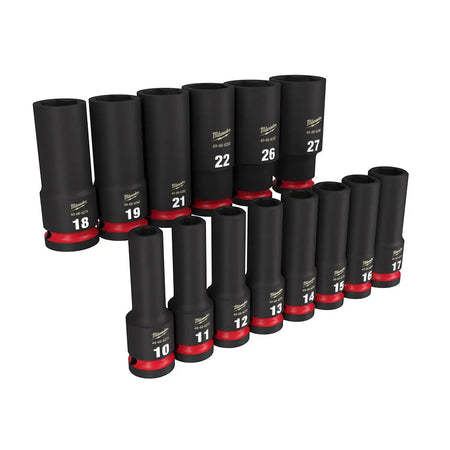 Milwaukee 49-66-7014 - 14PC SHOCKWAVE Impact Duty™ 1/2" Drive Metric Deep 6 Point Socket Set - Wise Line Tools