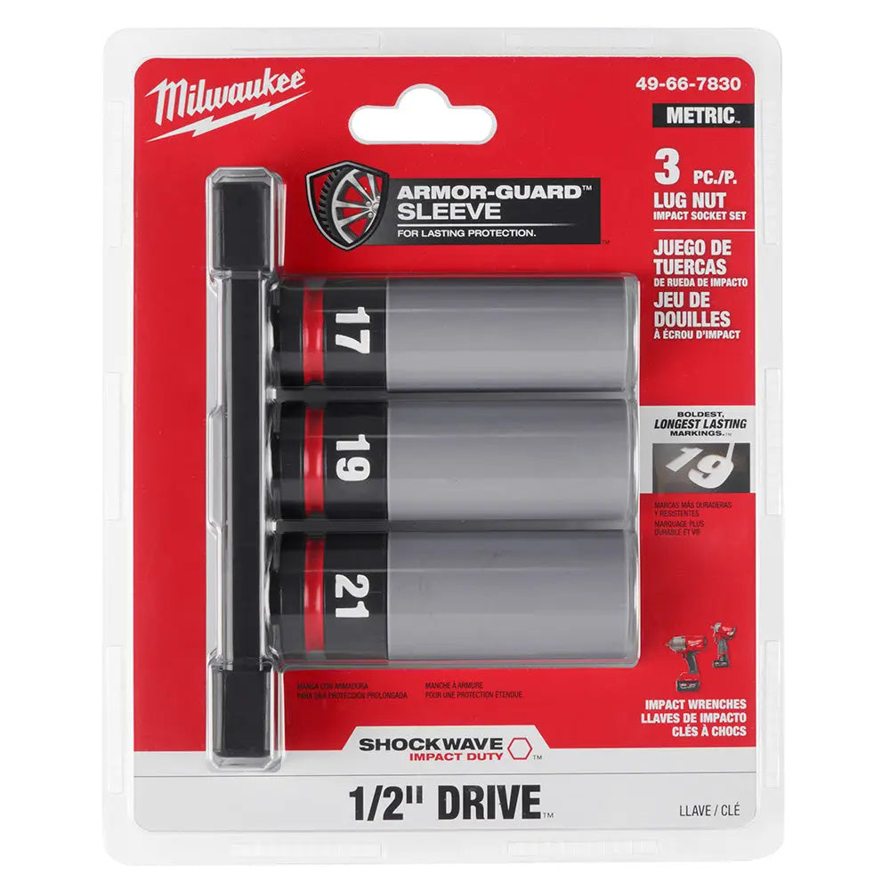 Milwaukee 49-66-7830 - SHOCKWAVE Impact Duty™ 1/2 Drive Metric 3PC Lug Nut Wheel Socket Set - Wise Line Tools