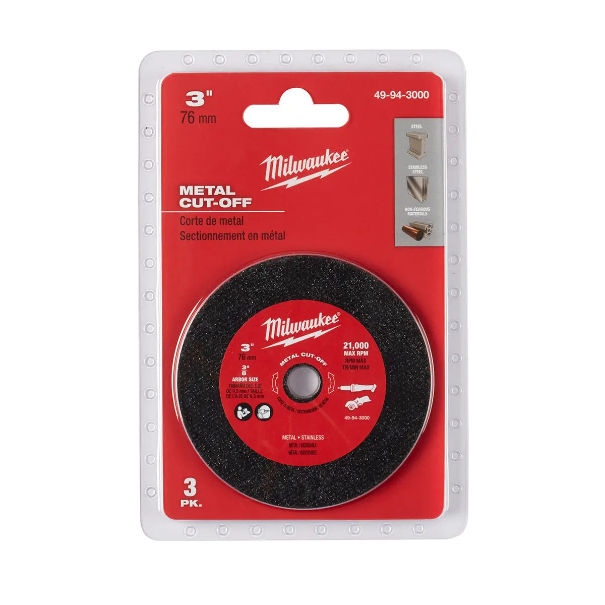 Milwaukee 49-94-3000 - 3 in. Metal Cut Off Wheel 3 pk - Wise Line Tools