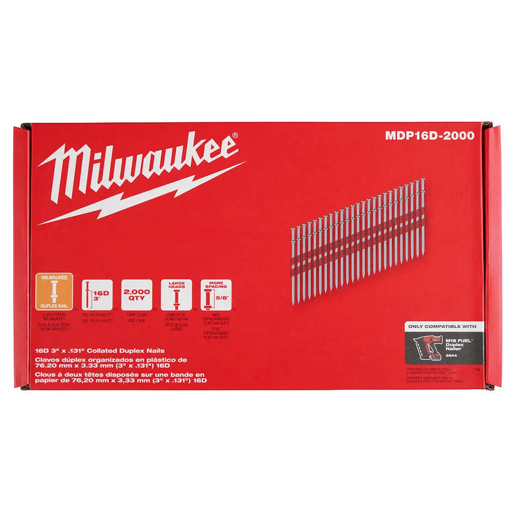 Milwaukee MDP16D-2000 - Milwaukee® 16D 3” x .131” Collated Duplex Nails - Wise Line Tools