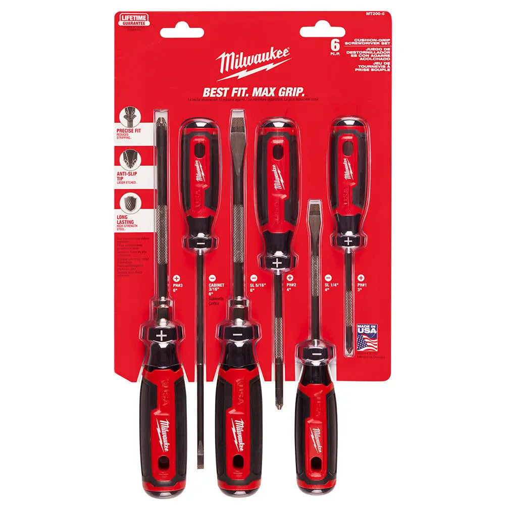Milwaukee MT200-6 - 6PC Cushion Grip Screwdriver Kit (USA) - Wise Line Tools